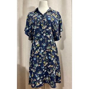 Pre-Owned TORY BURCH Floral Printed Navy Dress Size 10